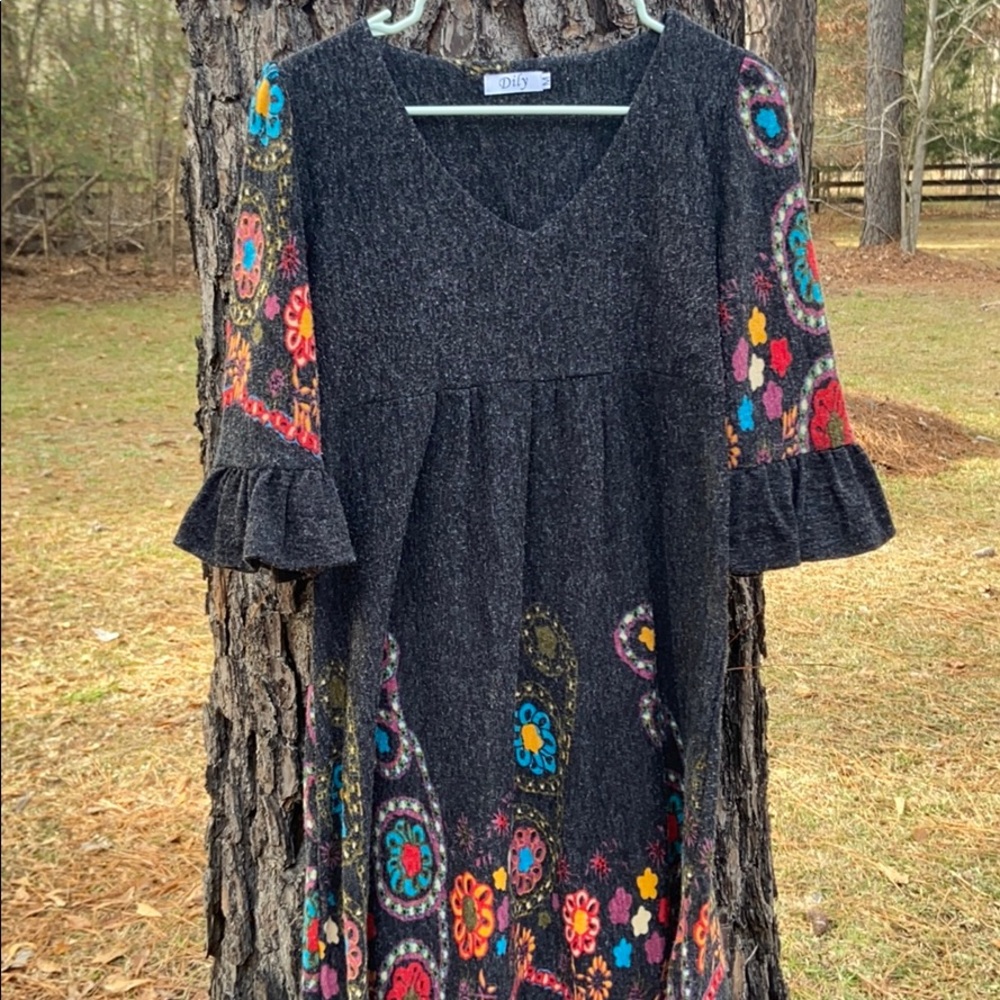 Youth Dily Black Dress Multi Color Floral Print M